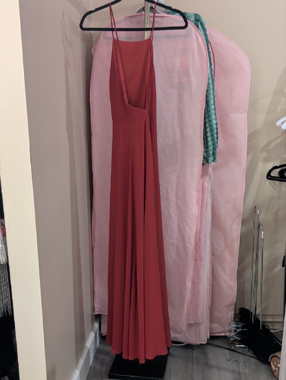 Rust Red Slip Dress with Spaghetti Straps - Picture 3 of 3